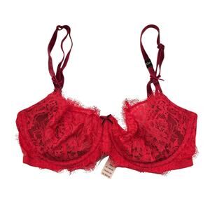 Victorias Secret Dream Angels Sz 32D Push Up Without Padding Bra Red Lace NEW